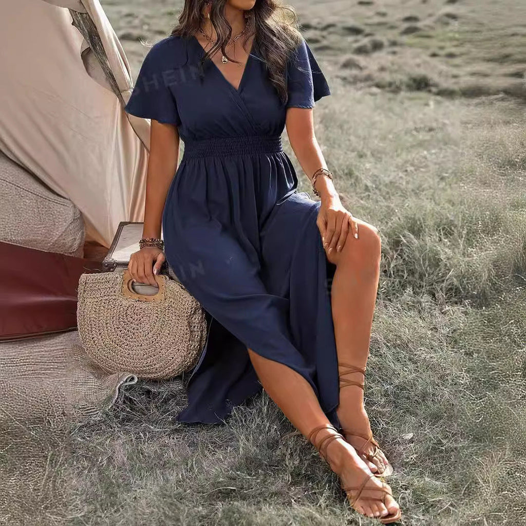 GR | Elegantes Kurzarmkleid Mit Chorkragen