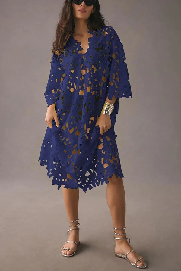 GR | Ich Gehören Hier Floral Øsen Spitze Cover Up Strand Midi Kleid