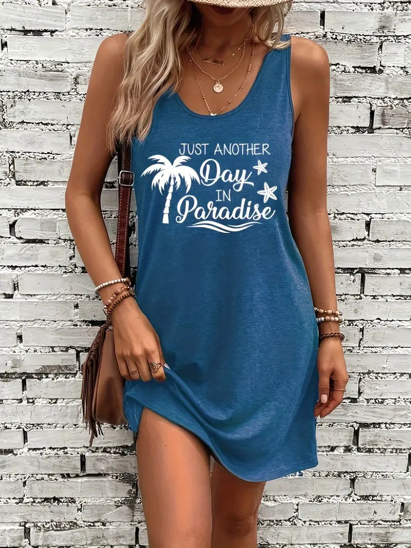 GR | Sleeveless summer dress with print and round neckline, casual women's dress