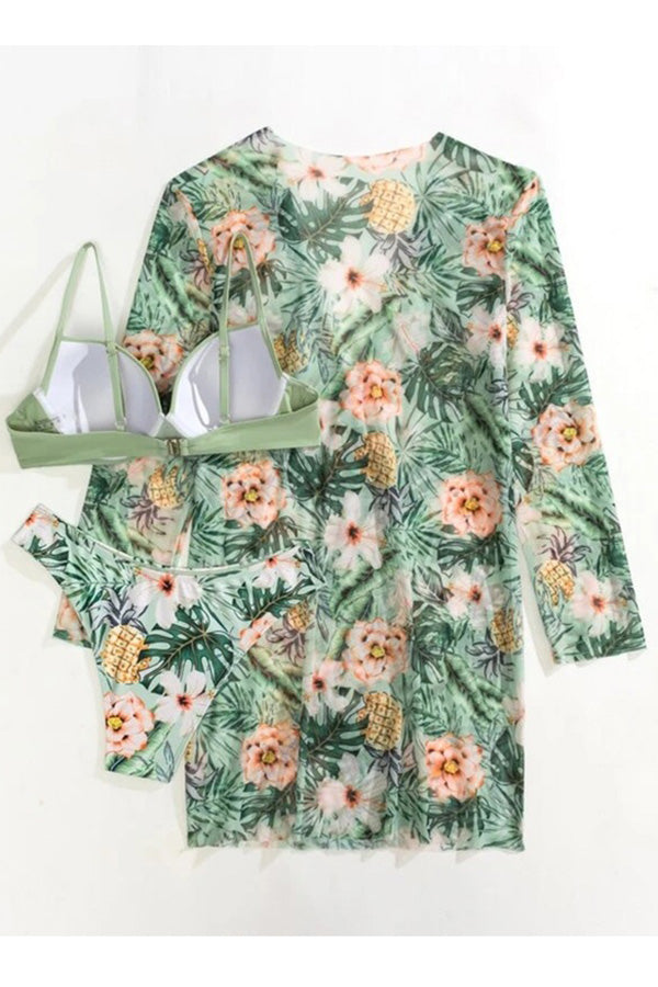 GR – Wrap-style underwire bikini with tropical print and cover