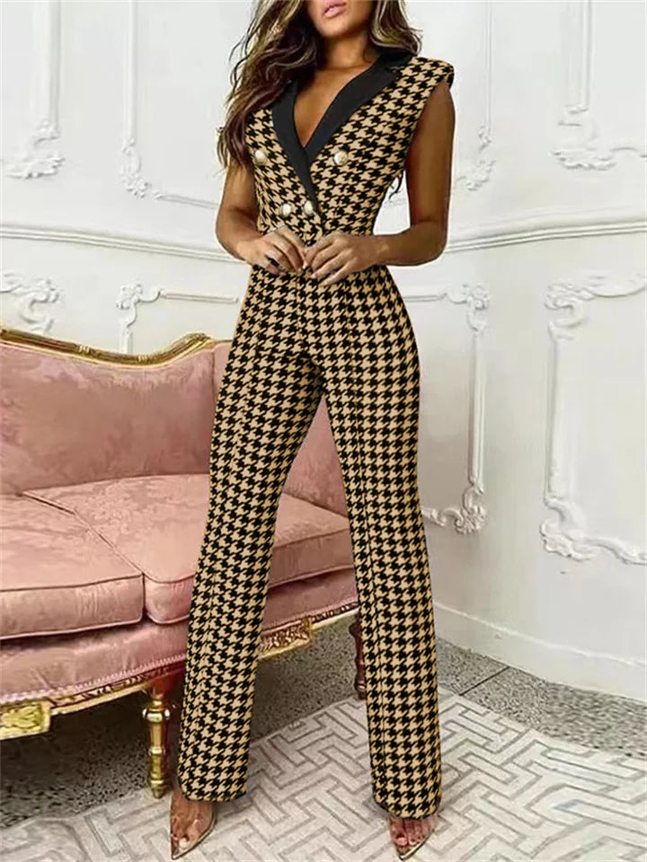 GR | Jumpsuit with V-neck and houndstooth pattern