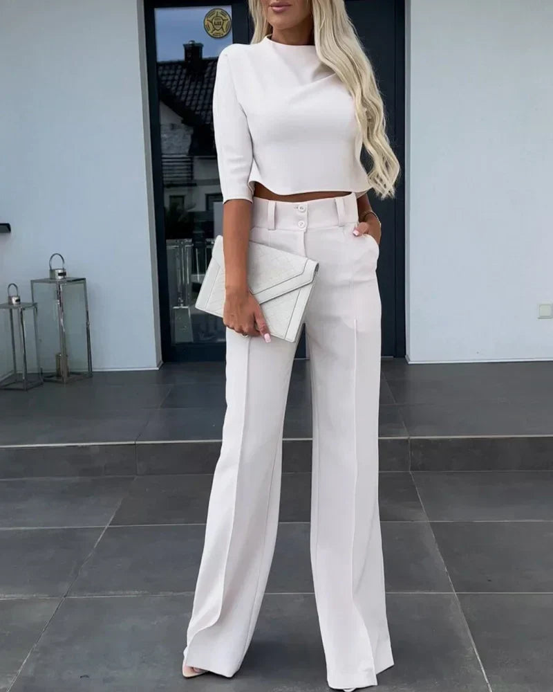GR | Set with jacket and high-waisted straight trousers for women | Stylish and comfortable outfit
