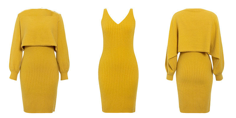 GR | teilige gestrickte Set - elegantes gestricktes ärmelloses Kleid mit Pullover für Herbst und Winter