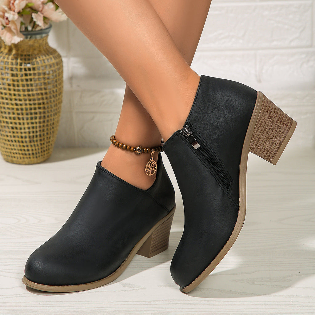 GR | Ankle boots - Women's comfortable boots with block heel and zipper