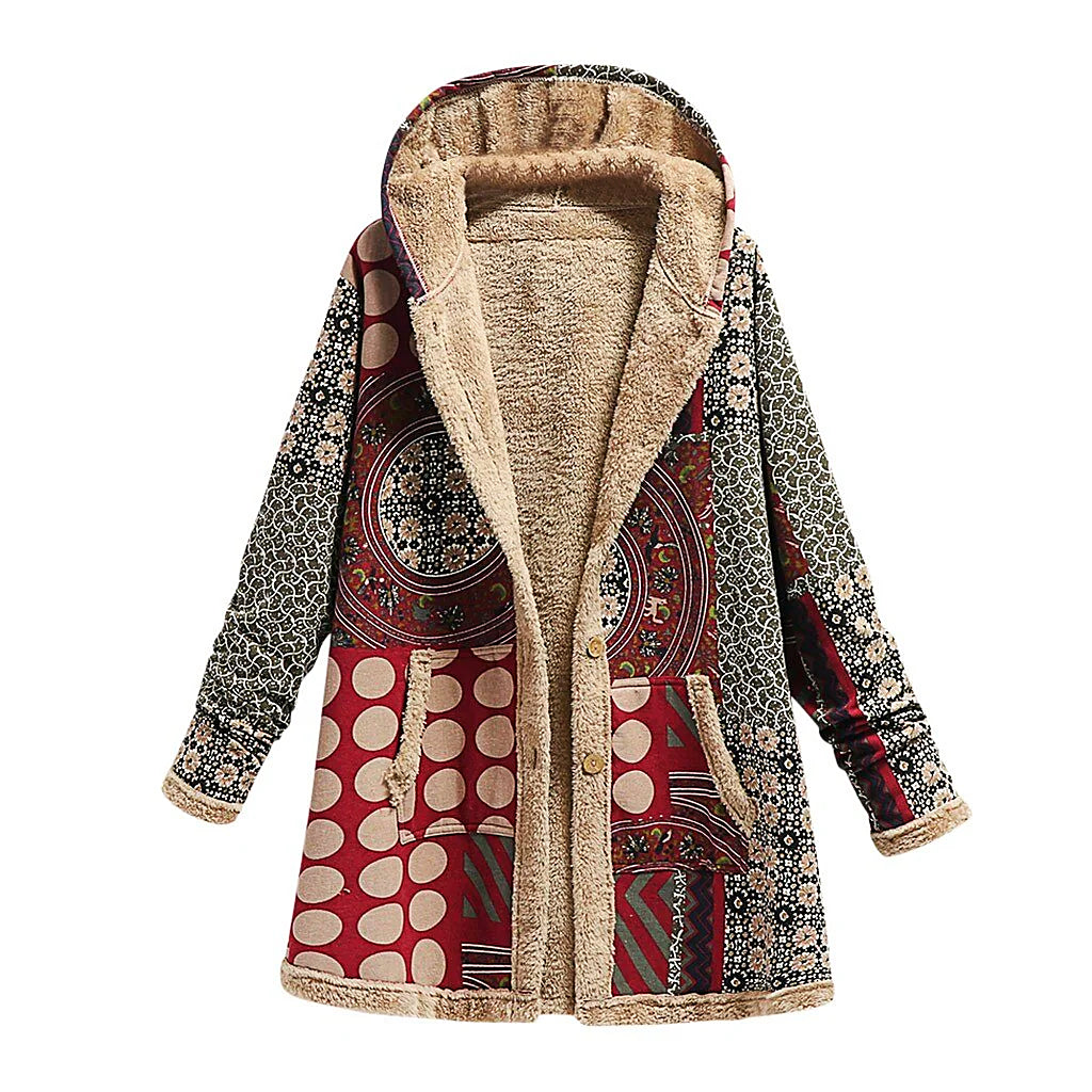 GR | Thick fleece jacket for women with print