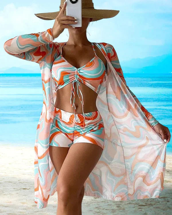 GR - 3-piece bikini set with floral pattern