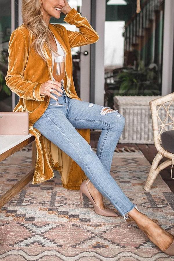GR - Stylish long coat with lapel collar and long sleeves for women