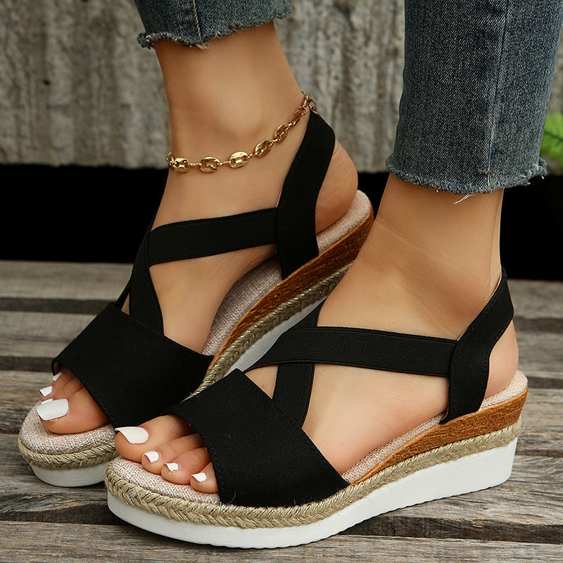 GR | Wedge Sandals with Cross Straps for Women