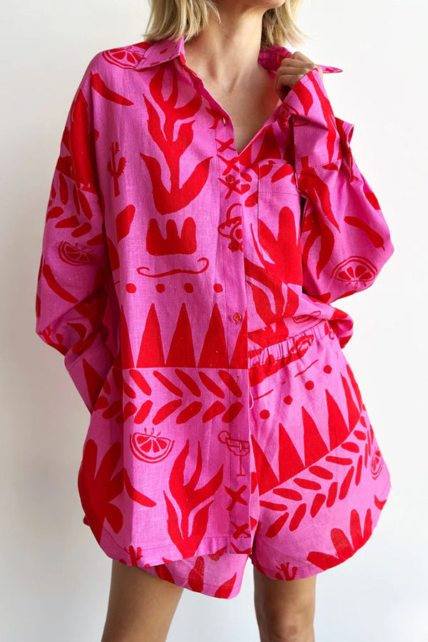 GR | Altos Unique Printed Pocket Shirt and Set with Elastic Waist Shorts