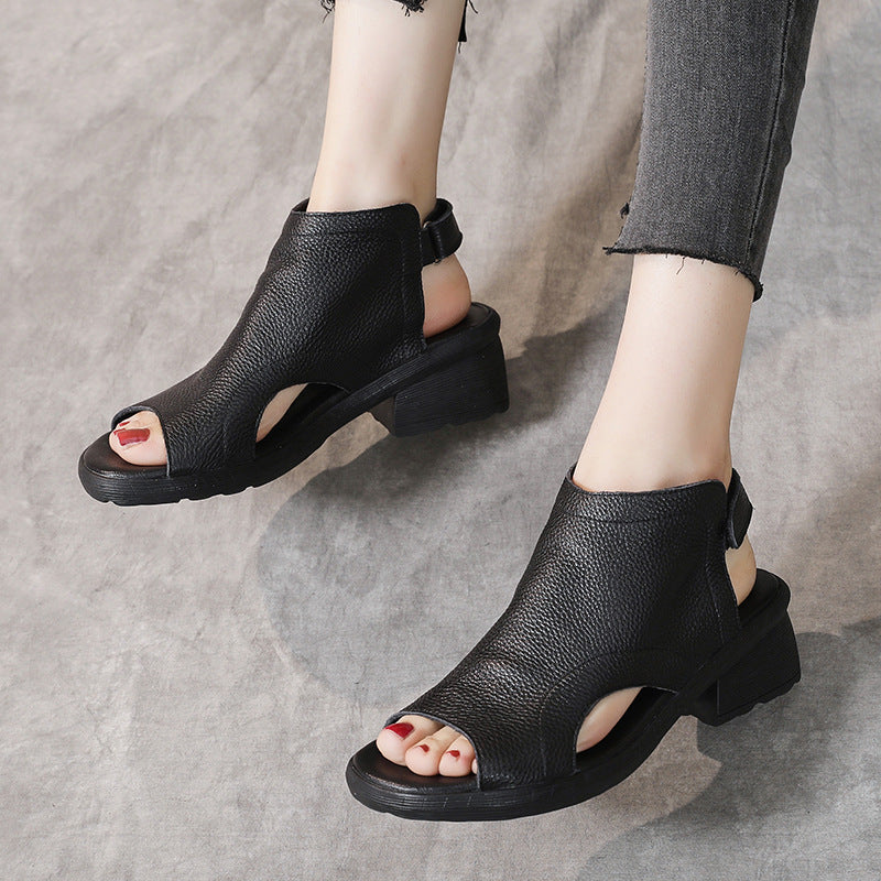 GR | Genuine Leather Retro Artistic Women's Sandals Mid-High Soft Sole