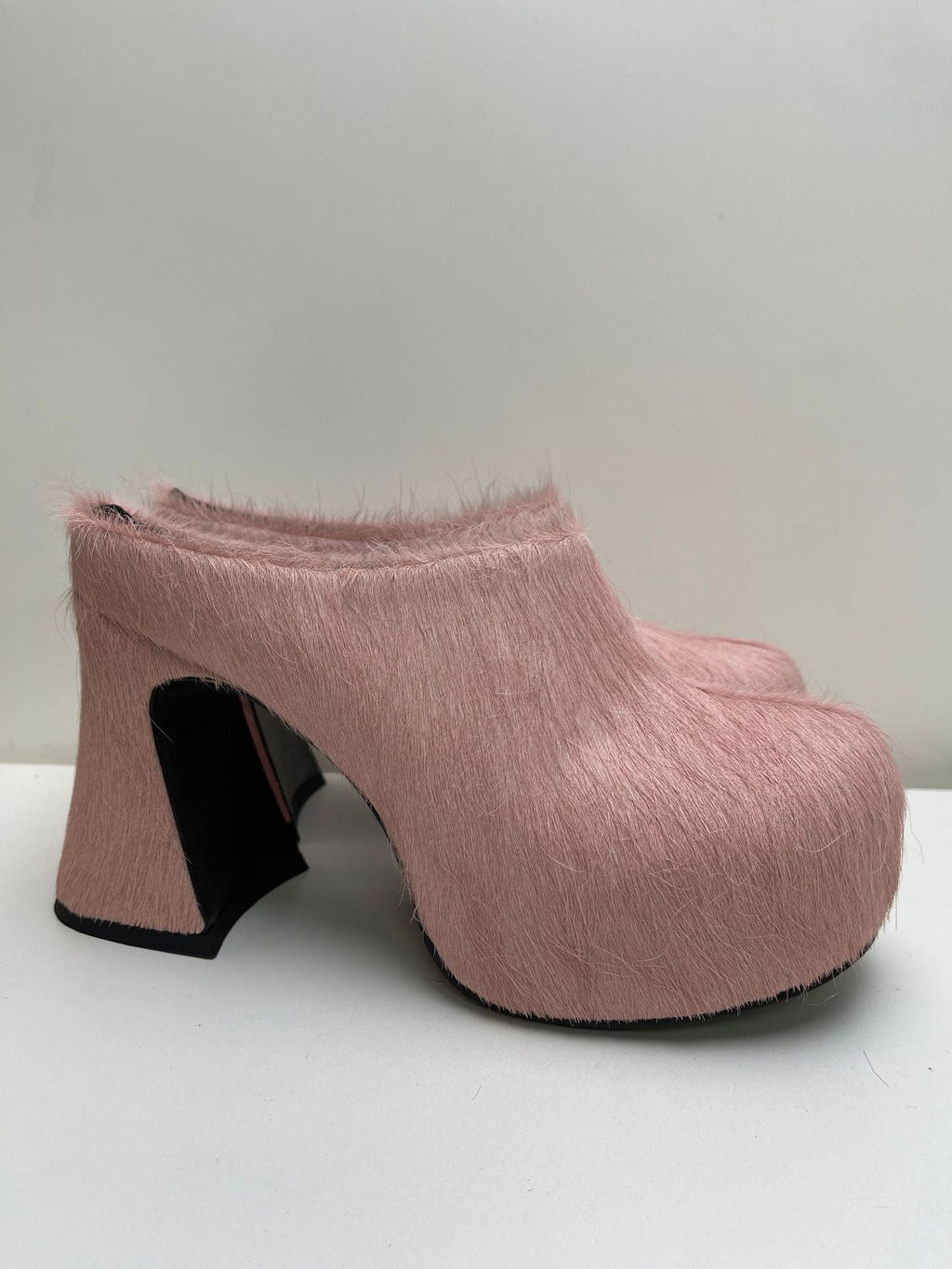 GR | Closed Toe Horsehair Chunky Heel Waterproof Platform Slippers