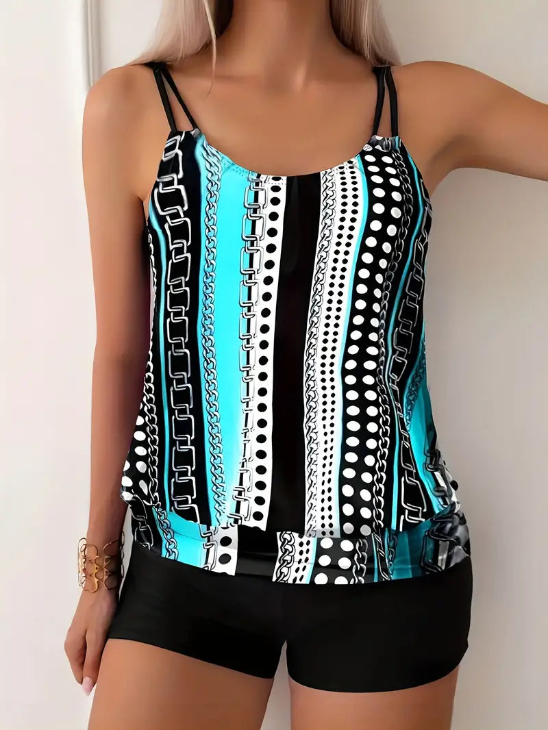 GR | Striped tankini with print 