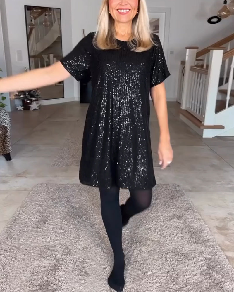 GR | Kurzarmkleid mit Rundhalsausschnitt und Pailletten