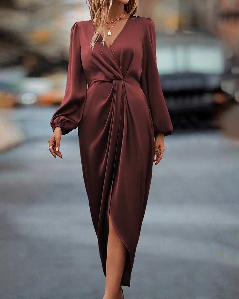GR | V-Ausschnitt Kleid mit Laternenärmel für Damen