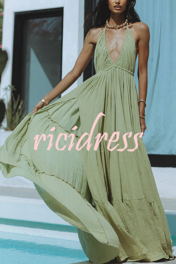 GR – Neckholder maxi dress in a linen blend with a backless slit