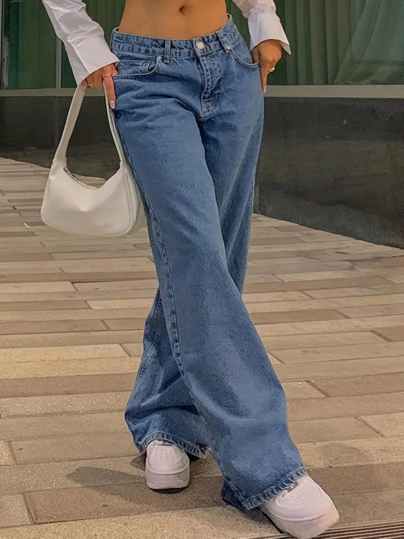GR | Dark Blue Loose Baggy Boyfriend Jeans with Low Waist