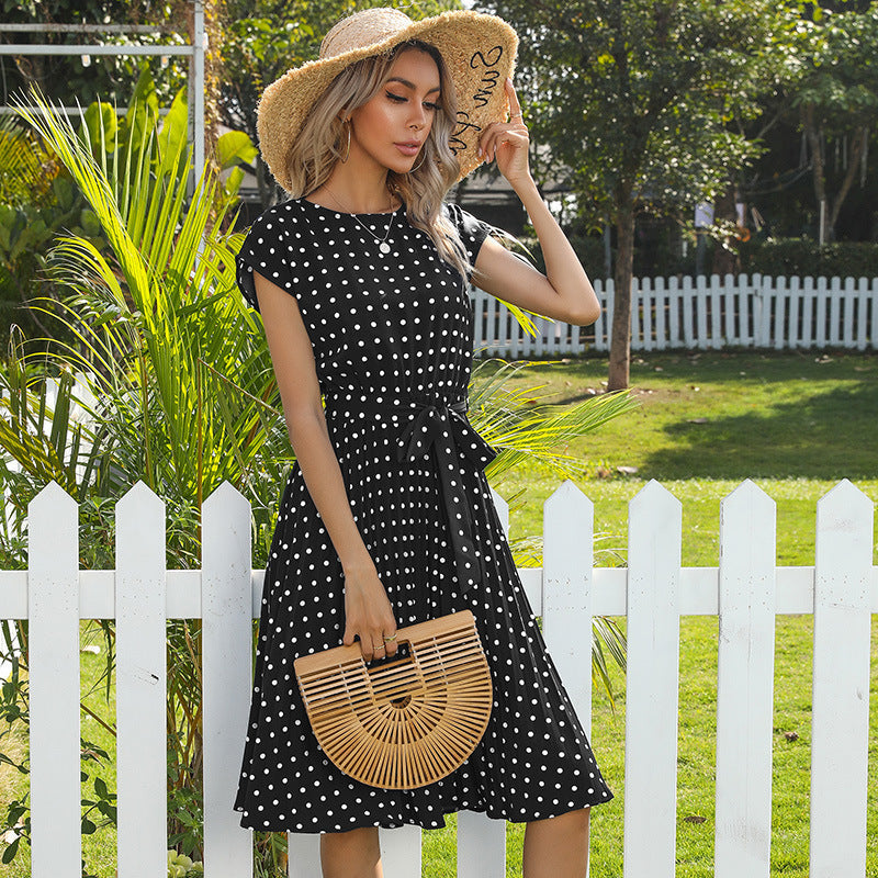 GR | Elegantes Polka Dot Midi Kleid Mit Kurzem Ärmel Für Damen