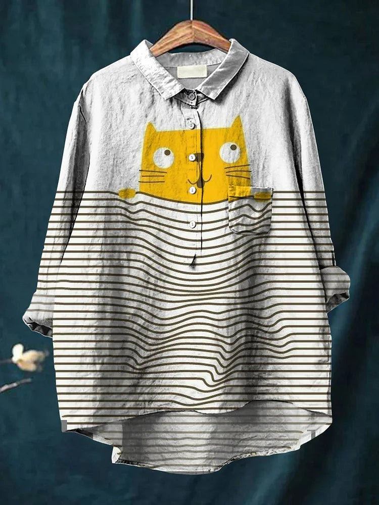 GR | Katzenkunst Auf Weißem T-Shirt