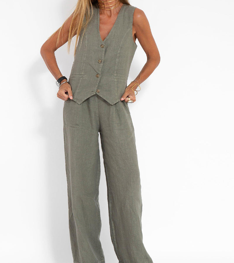 GR | Button-up vest & wide-leg trousers set