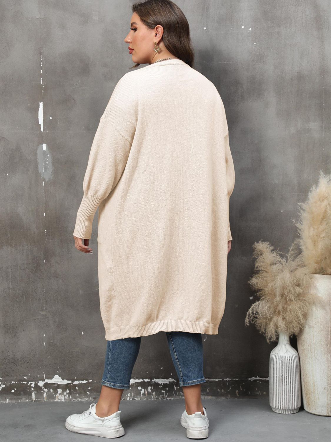 GR | Plus Size Langarm Taschen Cardigan