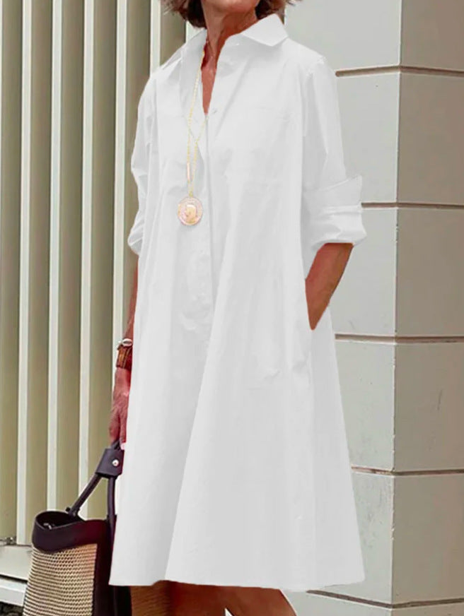 GR | Shirt dress with turn-down collar & three-quarter sleeves