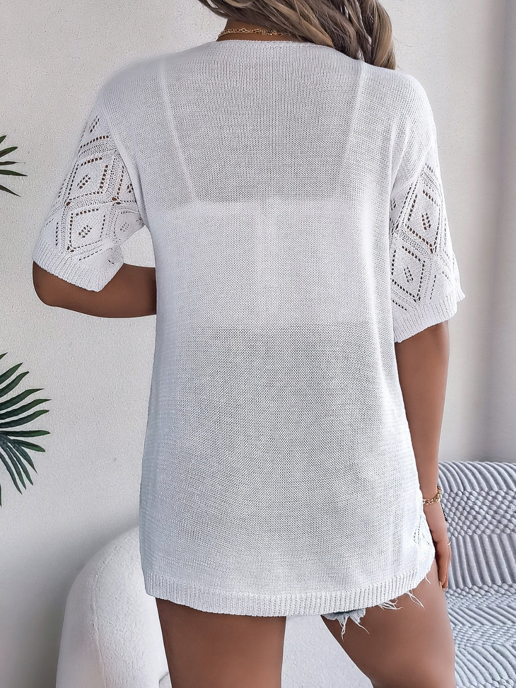 GR | Durchbrochene Offene Front Halbarm-Cardigan