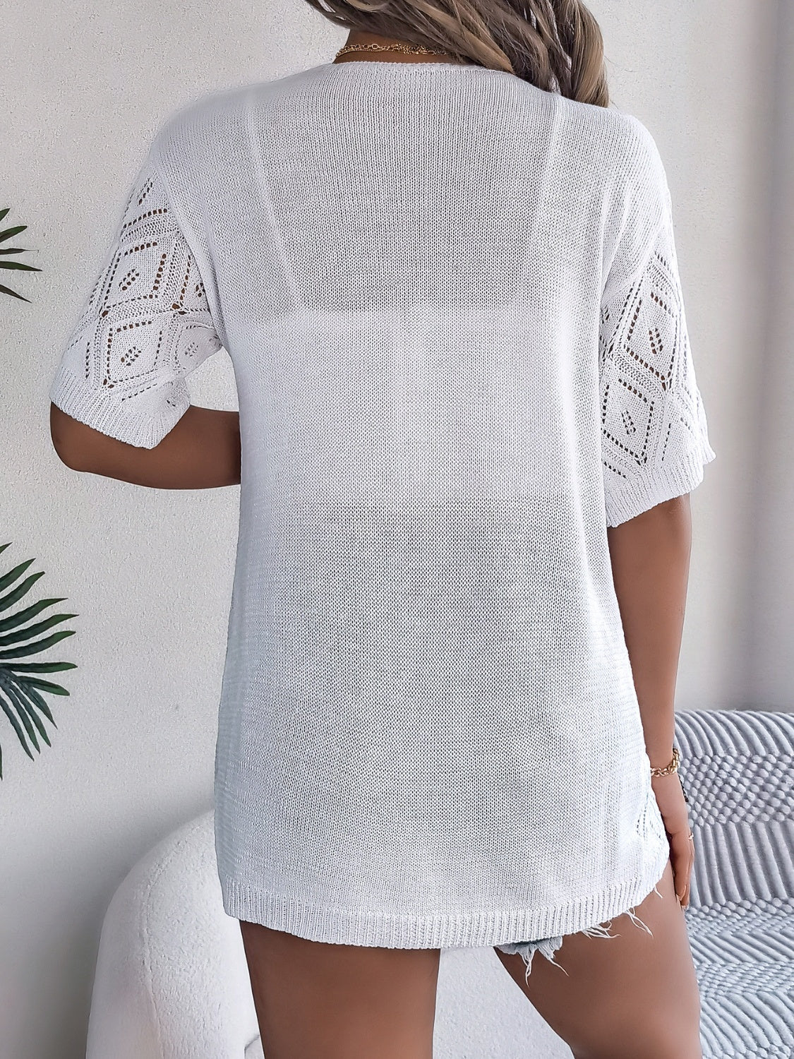 GR | Durchbrochene Offene Front Halbarm-Cardigan