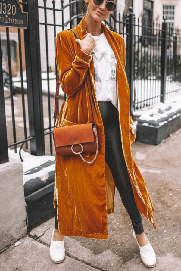 GR - Stylish long coat with lapel collar and long sleeves for women