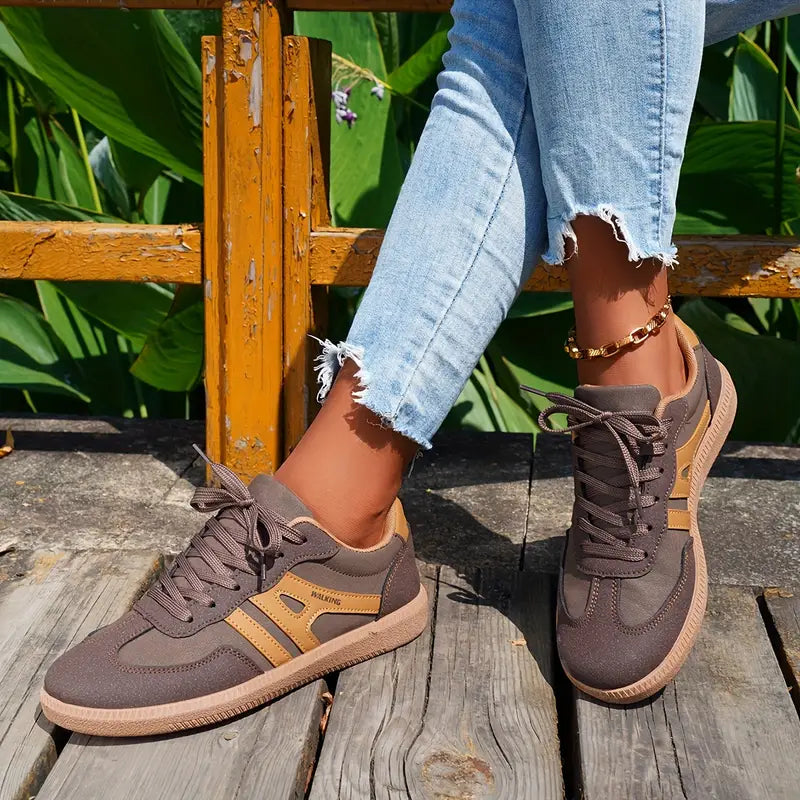 GR | Women's Casual Low Heel Sneakers, Lace-Up Fashion Shoes