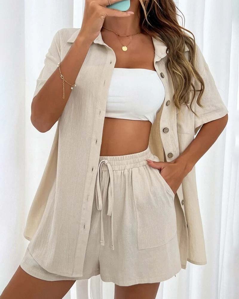 GR | Casual set consisting of a solid-color shirt and shorts