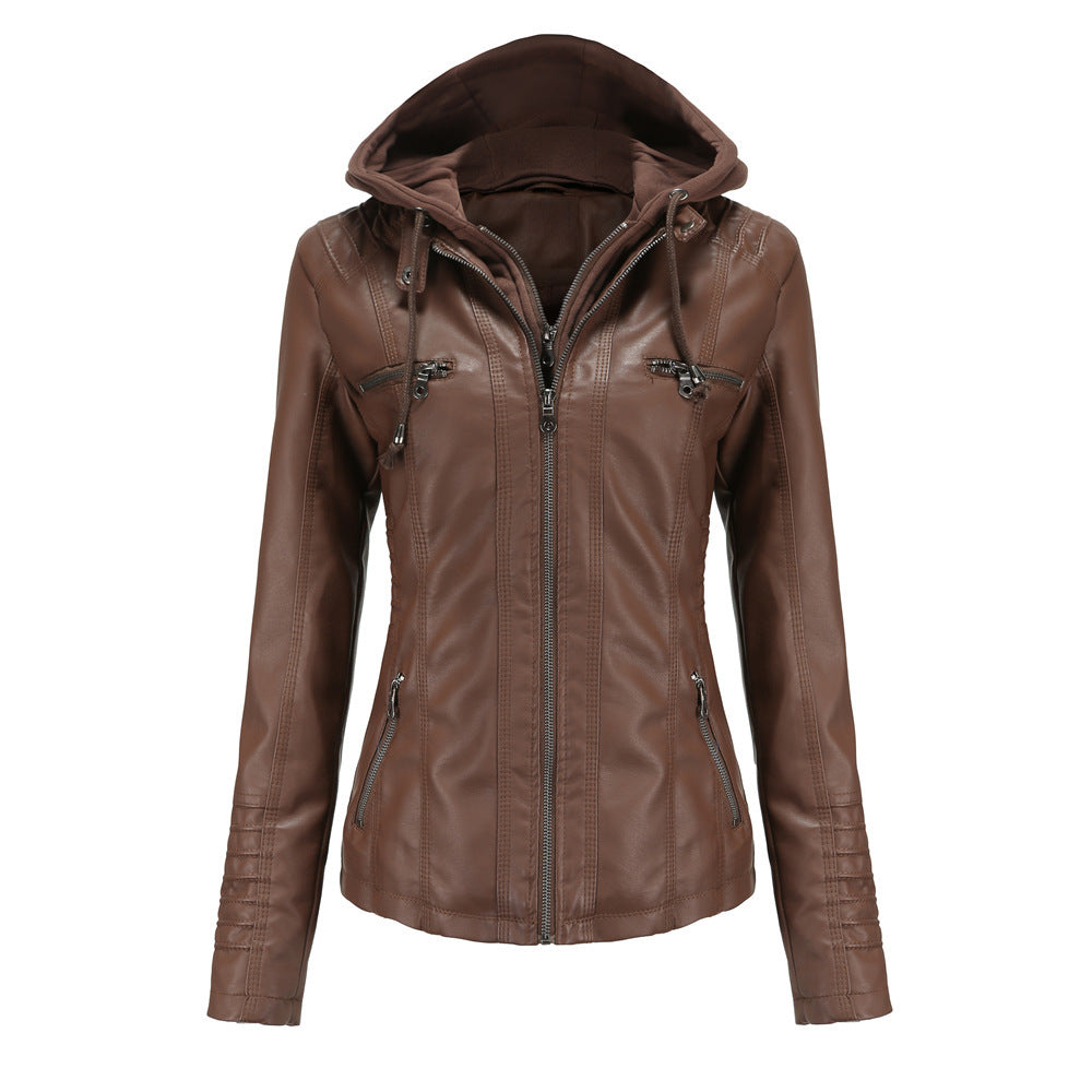 GR | Leather jacket with hood
