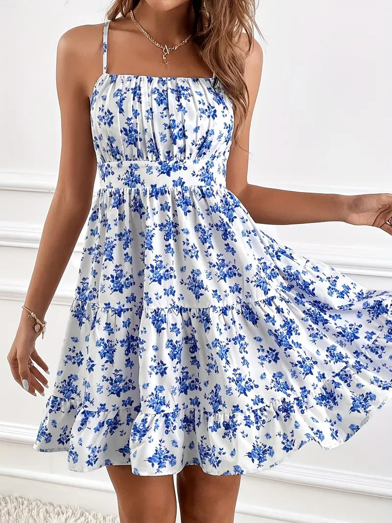 GR | Floral Pattern Ruffle Sleeveless Cami Dress