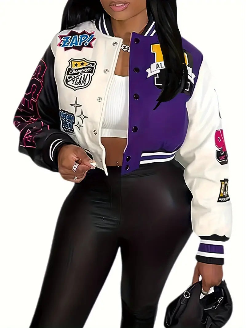 GR | Women's Varsity Jacket with Letter Print