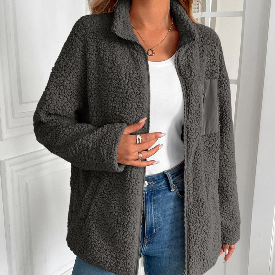 GR | Casual Winter Zip-Up Fuzzy Jacket for Women