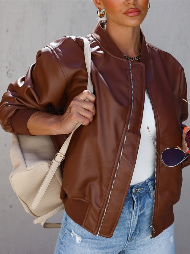 GR | Loose leather jacket for women