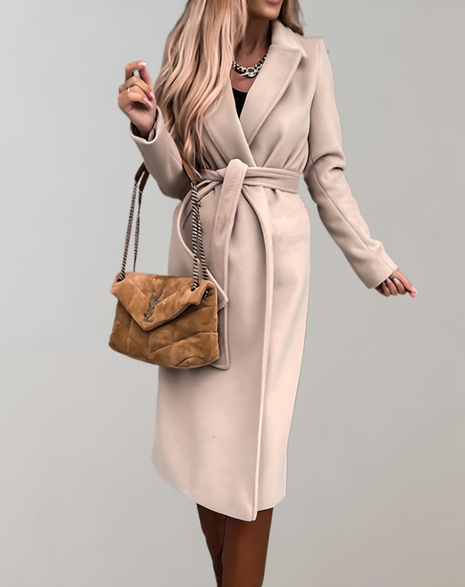Long Autumn Jacket for Women with Jacket and Belt