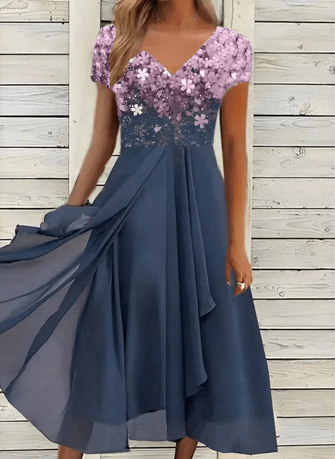 GR | Elegante Chiffon Festkleid Damen Midi Kleid