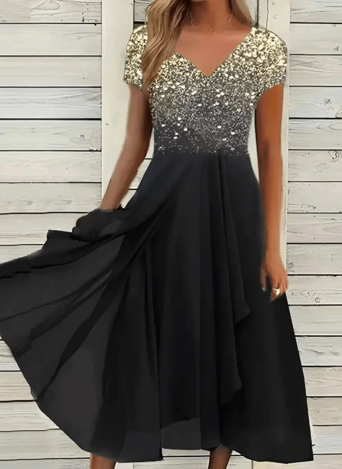 GR | Elegante Chiffon Festkleid Damen Midi Kleid