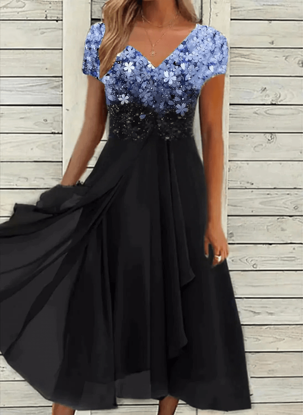 GR | Elegante Chiffon Festkleid Damen Midi Kleid