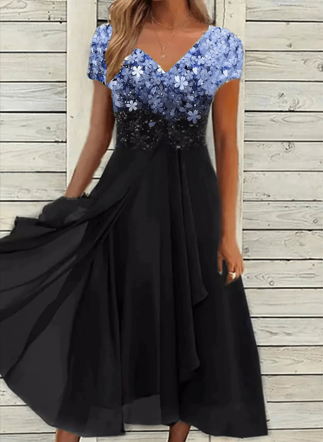 GR | Elegante Chiffon Festkleid Damen Midi Kleid