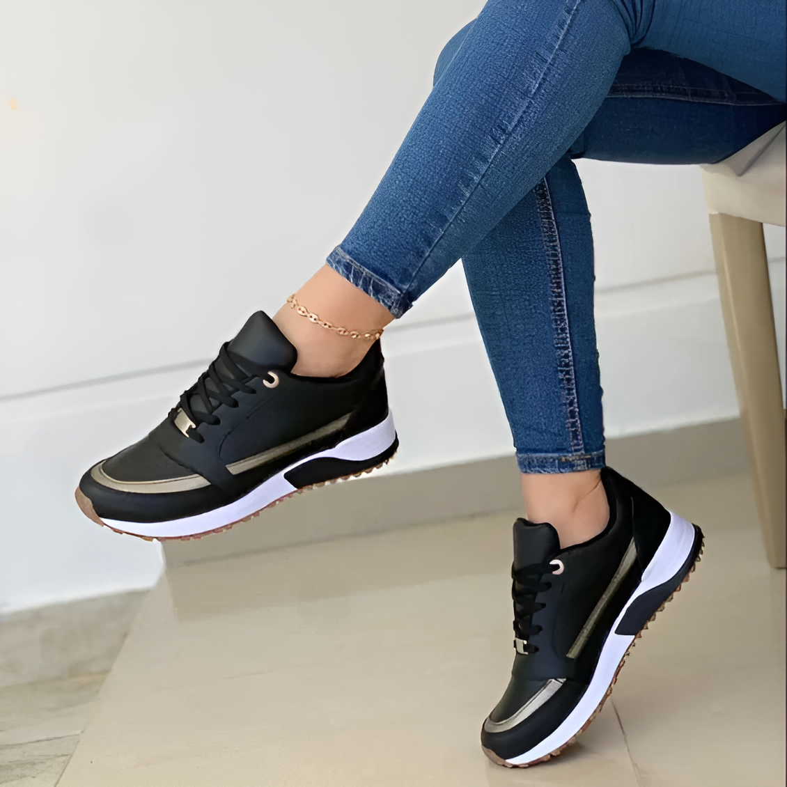 GR | Stylish black sneakers with metallic accents for women