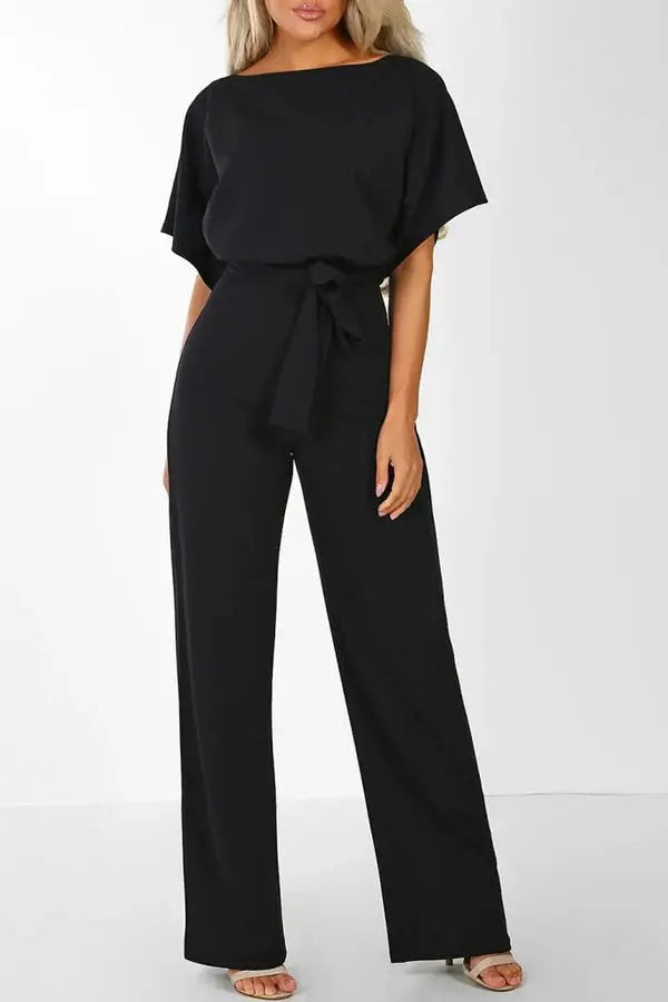GR | Elegant jumpsuit with wide legs and waist belt