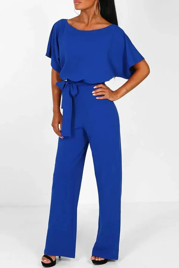 GR | Elegant jumpsuit with wide legs and waist belt