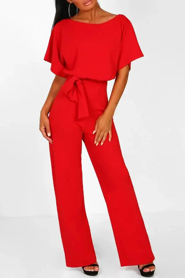 GR | Elegant jumpsuit with wide legs and waist belt