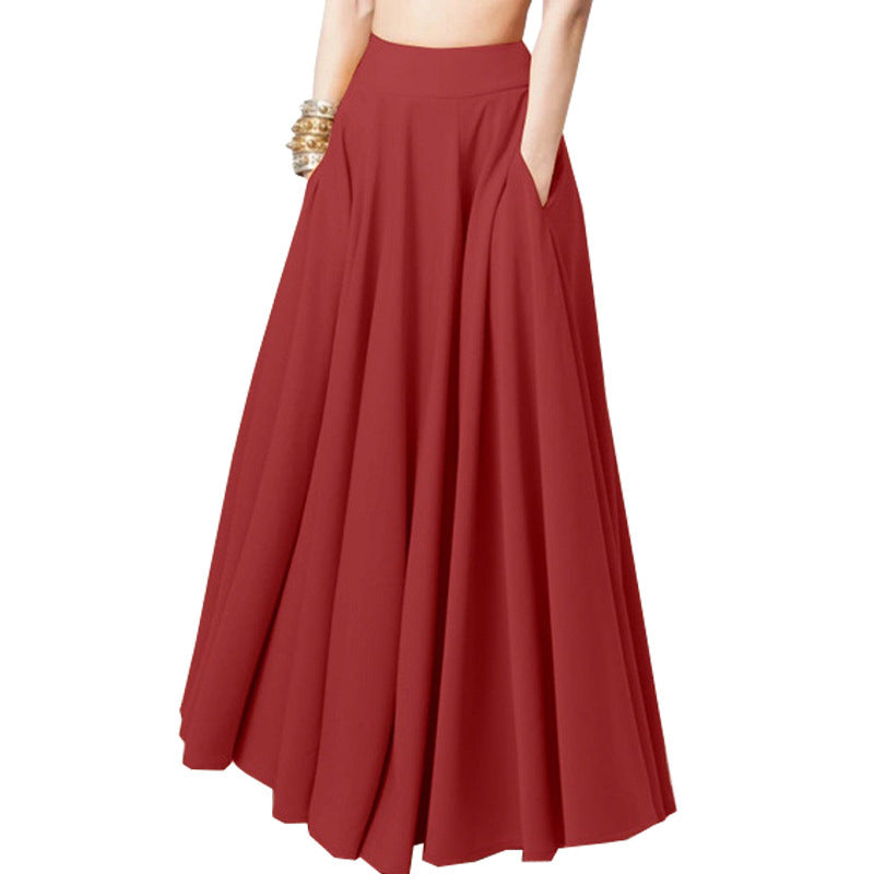 GR | Solid-color mid-length pleated skirt for women 