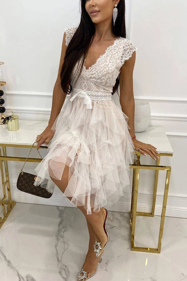 GR | Unendliche Schönheit Spitzen Tüll Midi Kleid