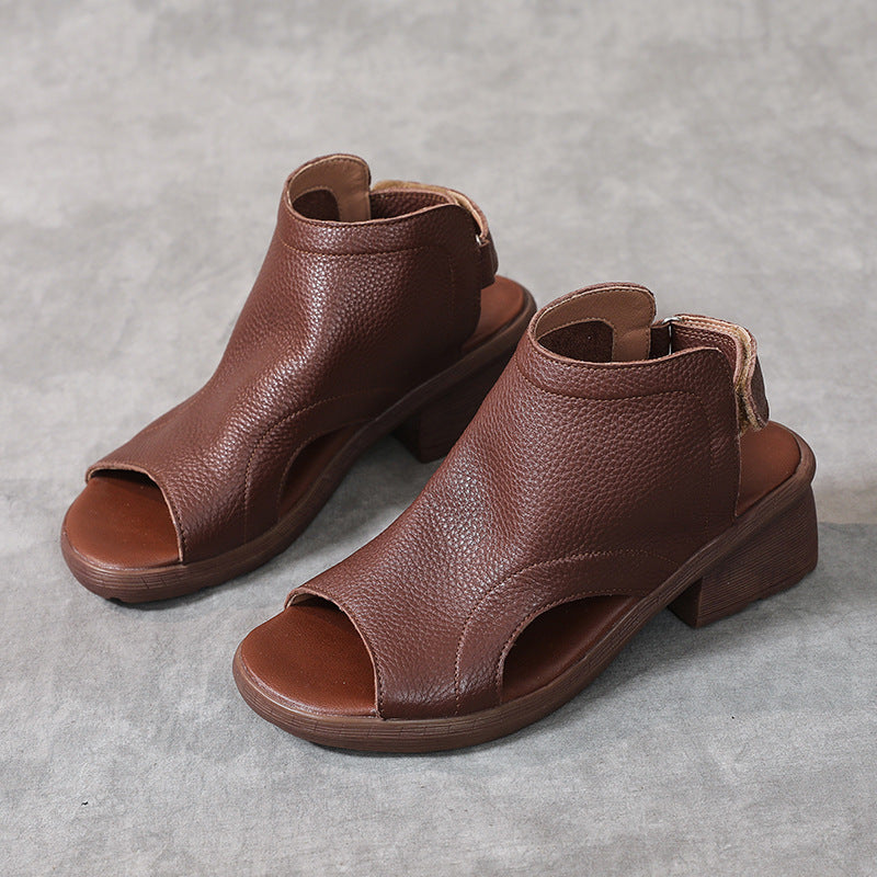GR | Genuine Leather Retro Artistic Women's Sandals Mid-High Soft Sole