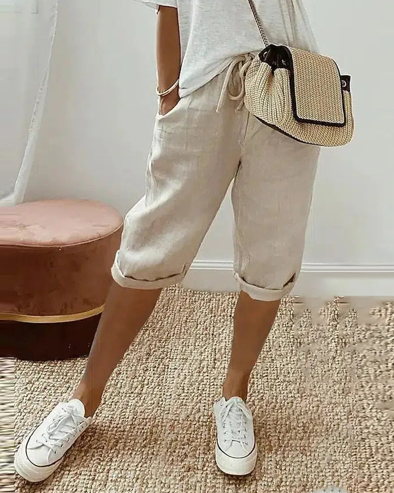 GR | Einfarbige Bequeme Bermudashorts mit Schnürung