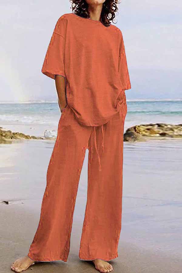 GR | Casual Living Solid Color O-Neck Short Sleeve Two Pieces (11 Colors)