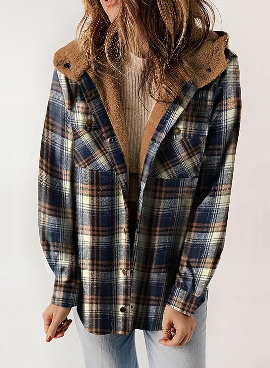 GR | Plaid Jacket Long Sleeve Buckle Wool with Hood